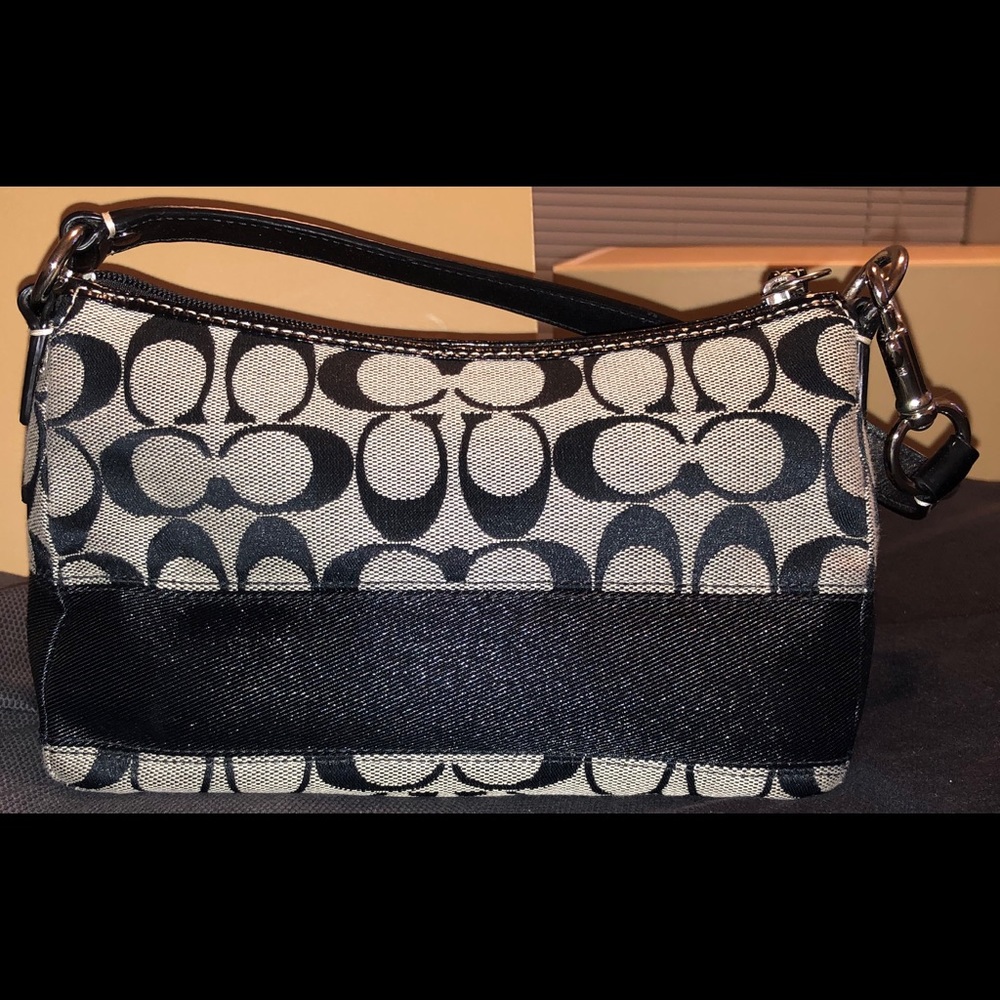 Coach signature stripe shoulder hobo bag